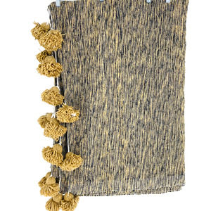 NWT Brass Collective Large 102"x63" Tan & Black Pom Pom Woven Textile Blanket